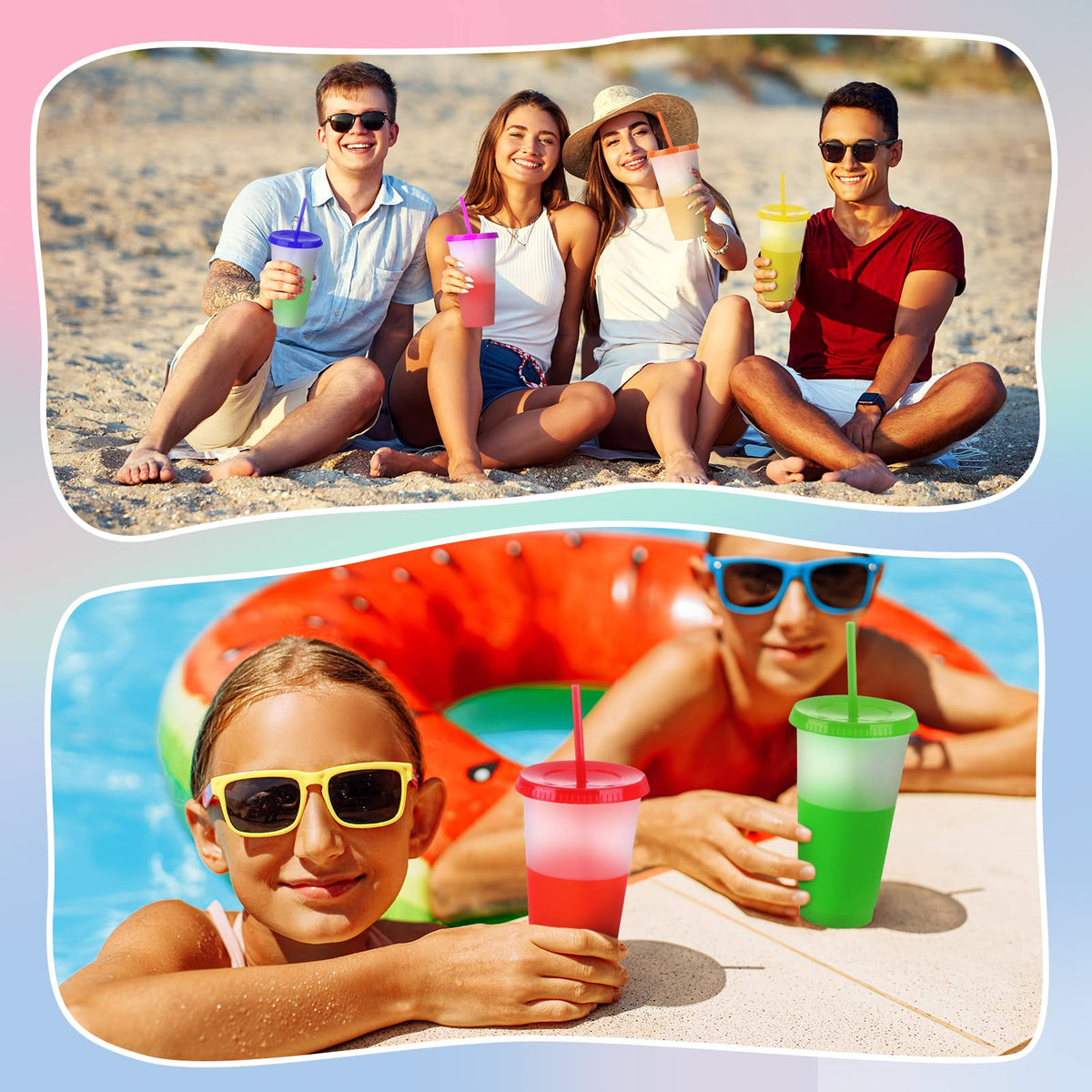 24 Pack Clear Plastic Tumblers with Lids and Straws V376