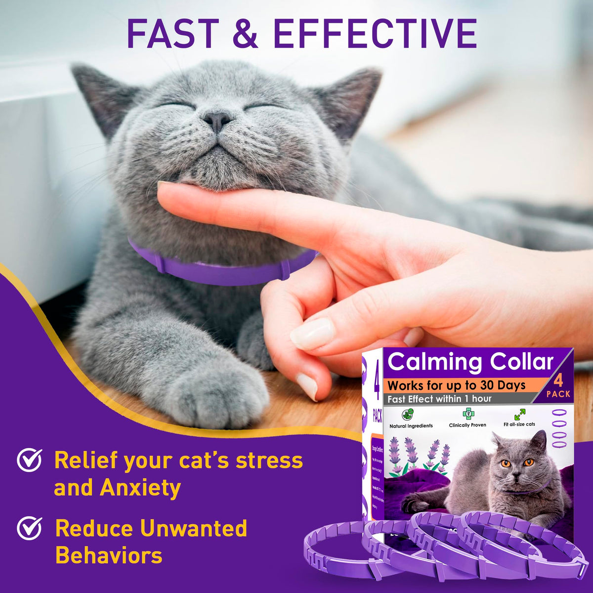 4 Pack Adjustable Water Resistant Calming Collar for Cats B190