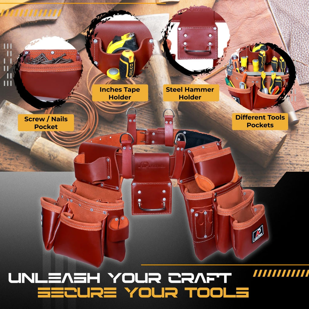 Genuine Full Grain Leather Tool Belt with Suspenders A957