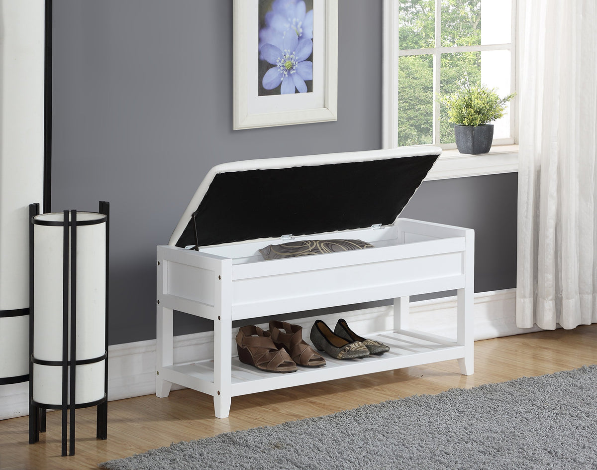 Clean White Seating Bench with Shoe Storage W82935