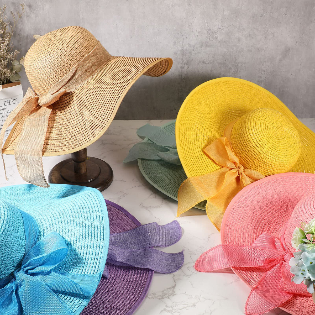 30 Pcs Women's Wide Brim Straw Sun Hat D46491