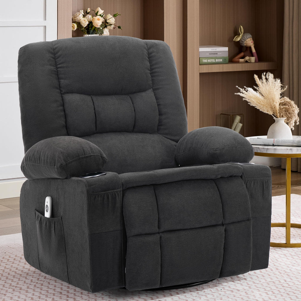 Oversized Swivel Rocker Recliner Chair with Massage & Heat, Black Z8097