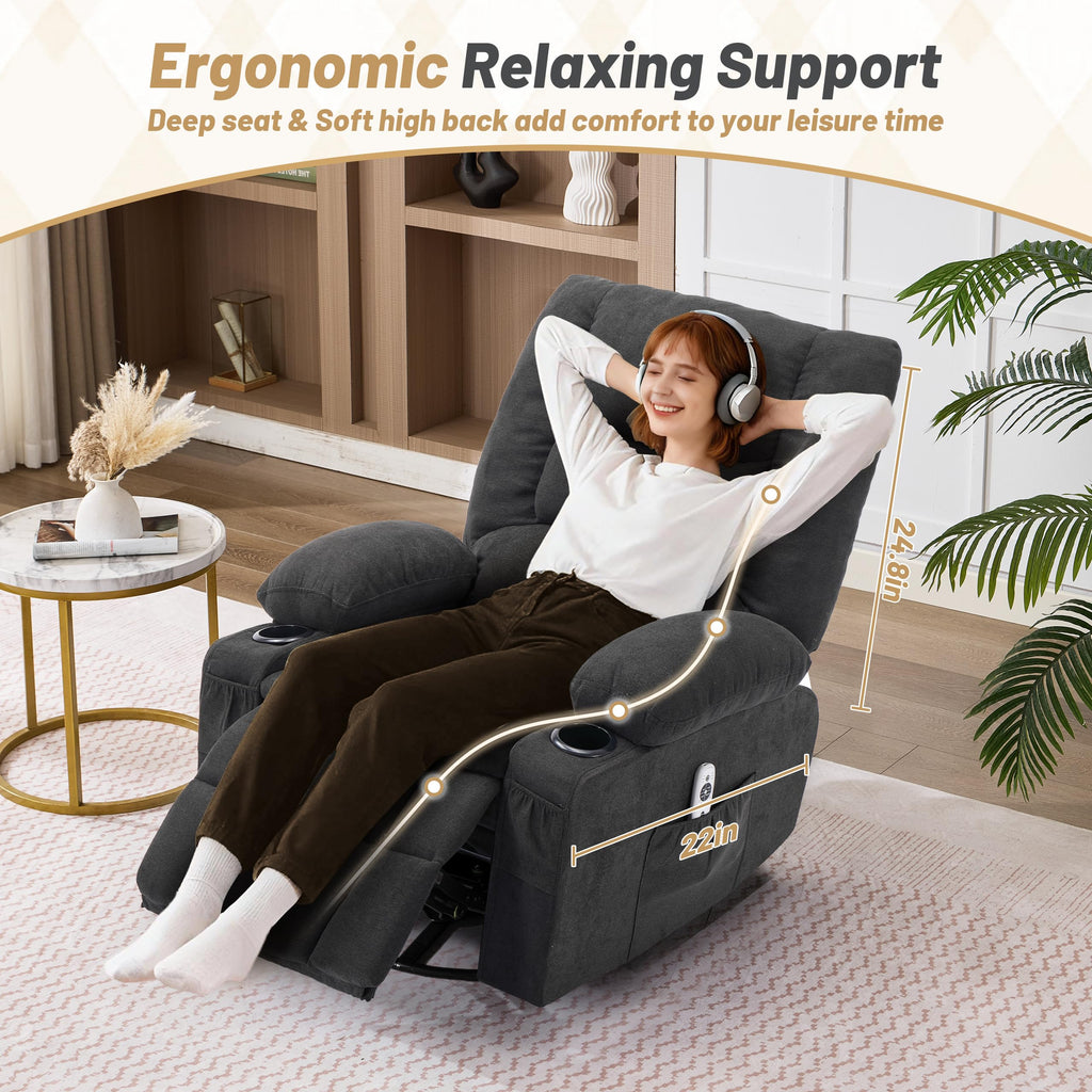 Oversized Swivel Rocker Recliner Chair with Massage & Heat, Black Z8097