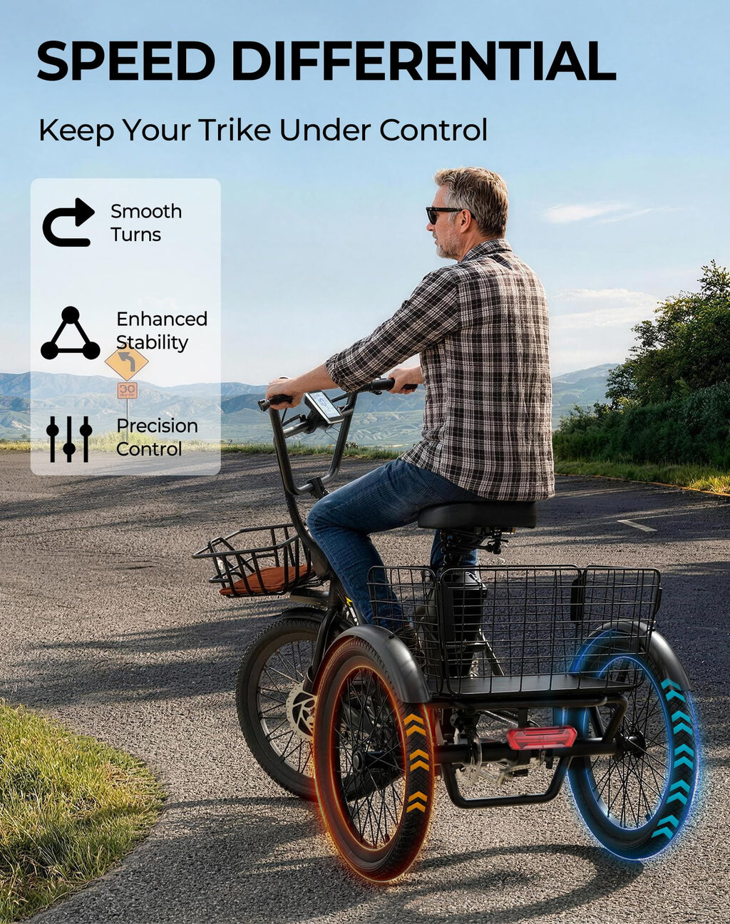 Peak 1000W 20" Folding Electric Trike with Removable Battery and Basket O7516