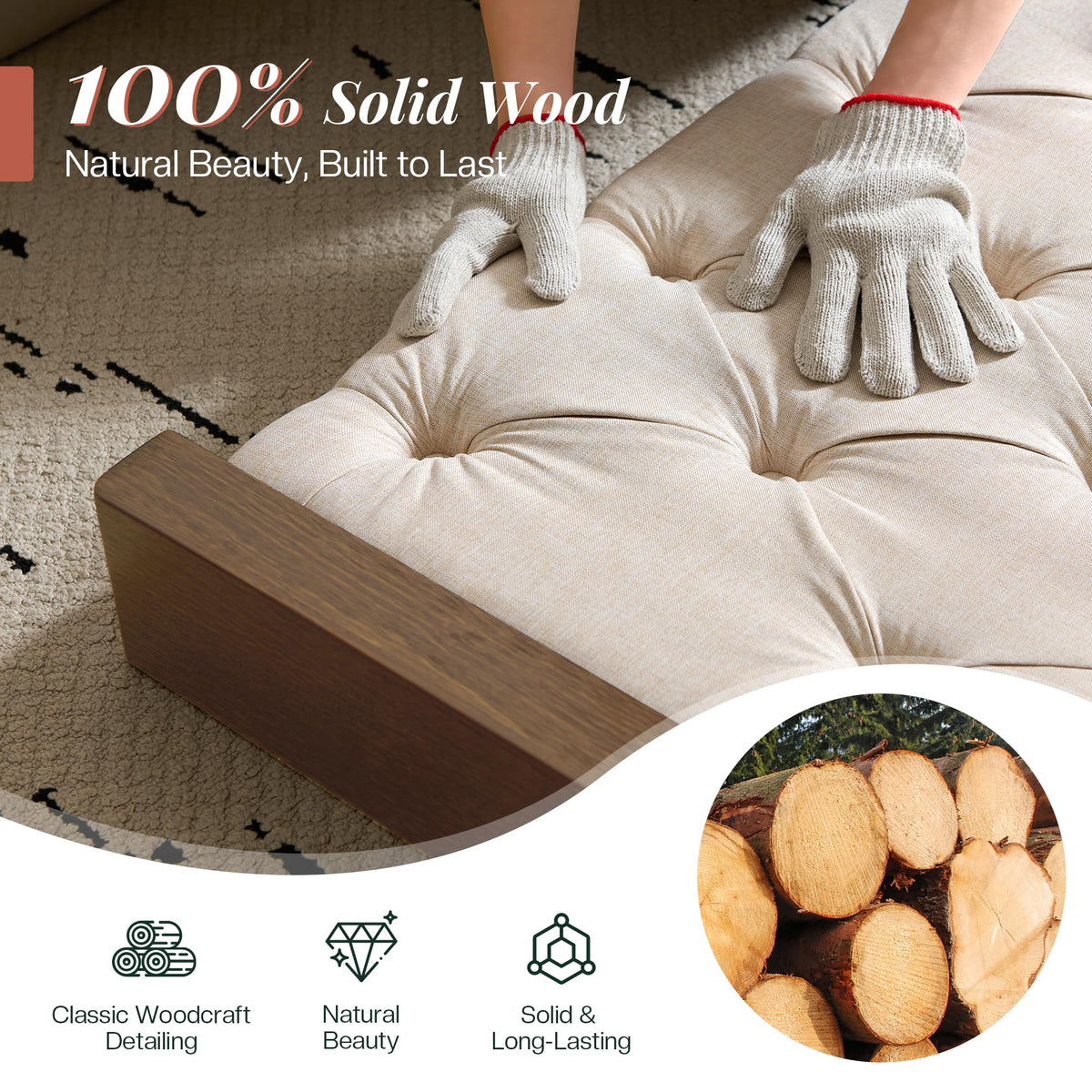Queen Size Solid Wood Bed Frame with Wingback Headboard A15916