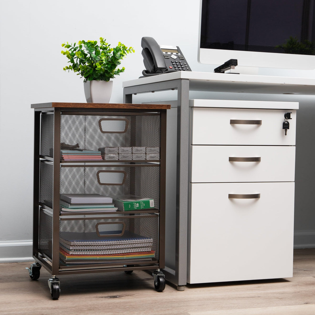 3 Drawer Rolling Storage Organizer with Wood Top N2499