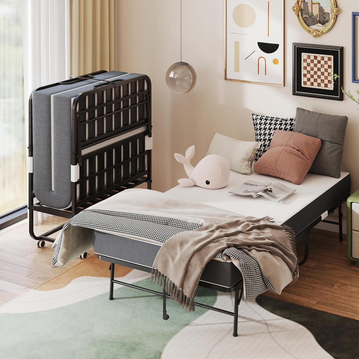 Foldable Roll Away Bed with Mattress 75" x 38" E202