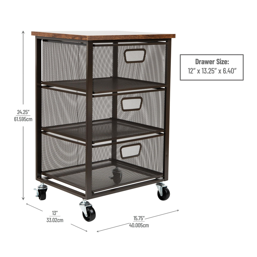 3 Drawer Rolling Storage Organizer with Wood Top N2499