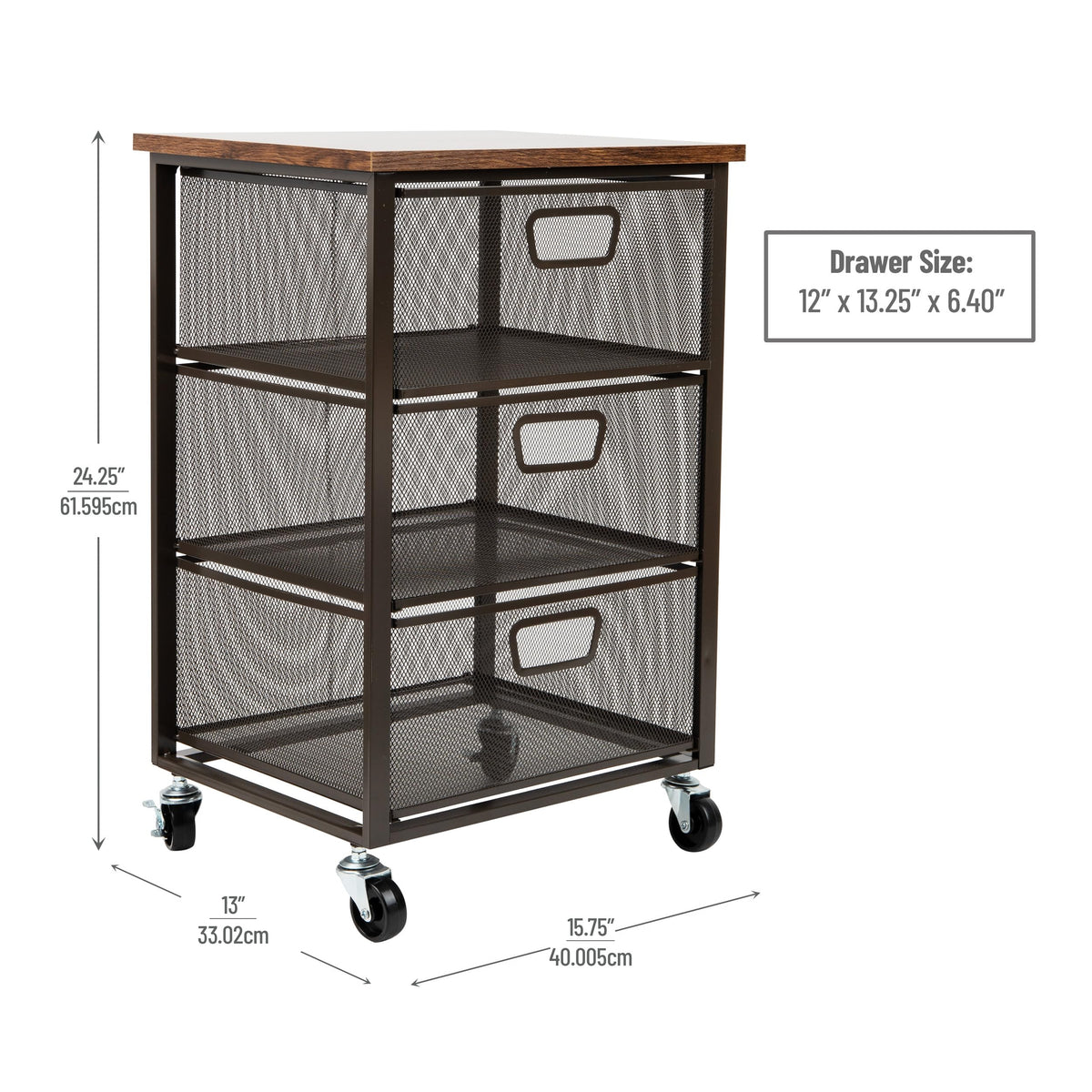 3 Drawer Rolling Storage Organizer with Wood Top N2499