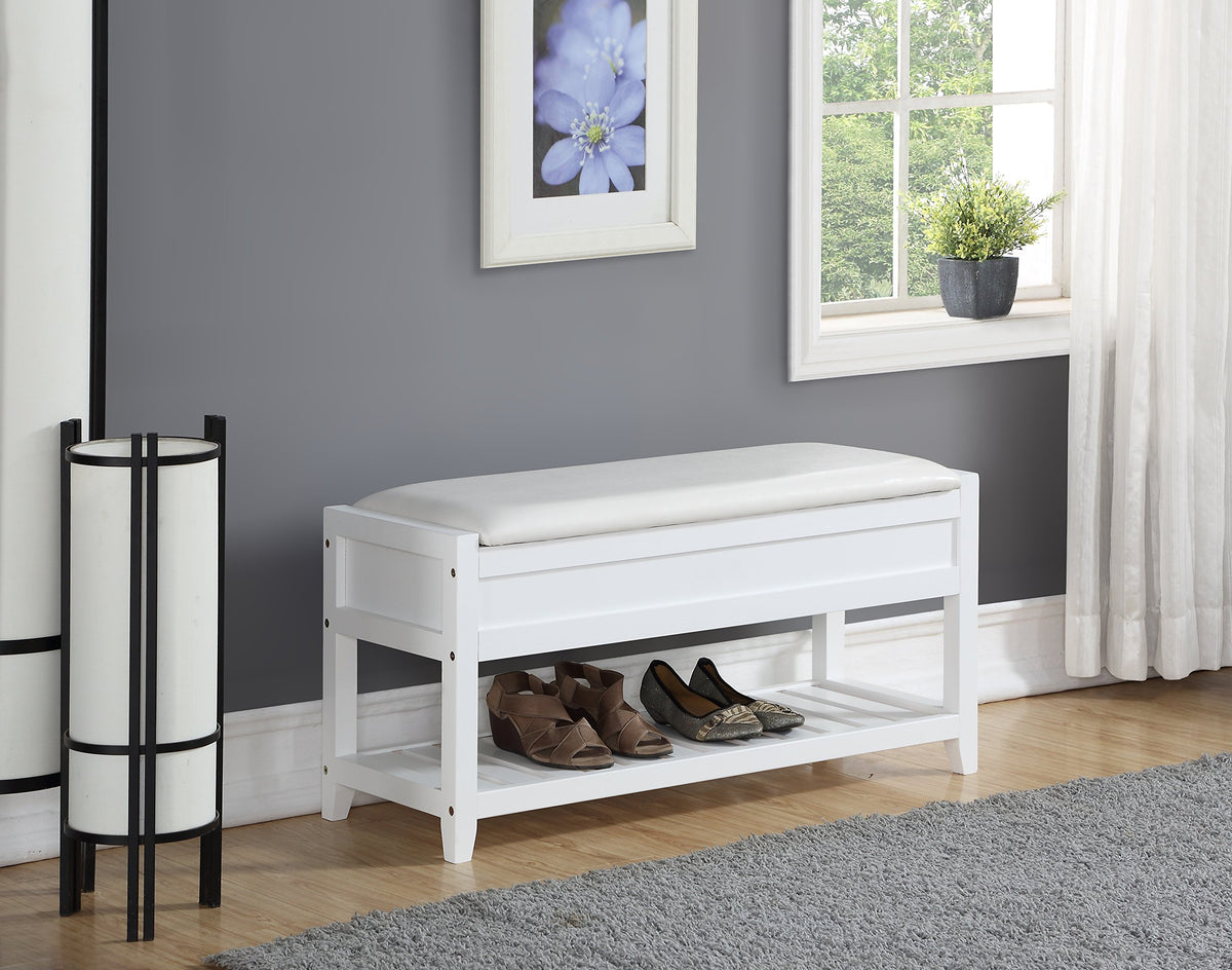 Clean White Seating Bench with Shoe Storage W82935