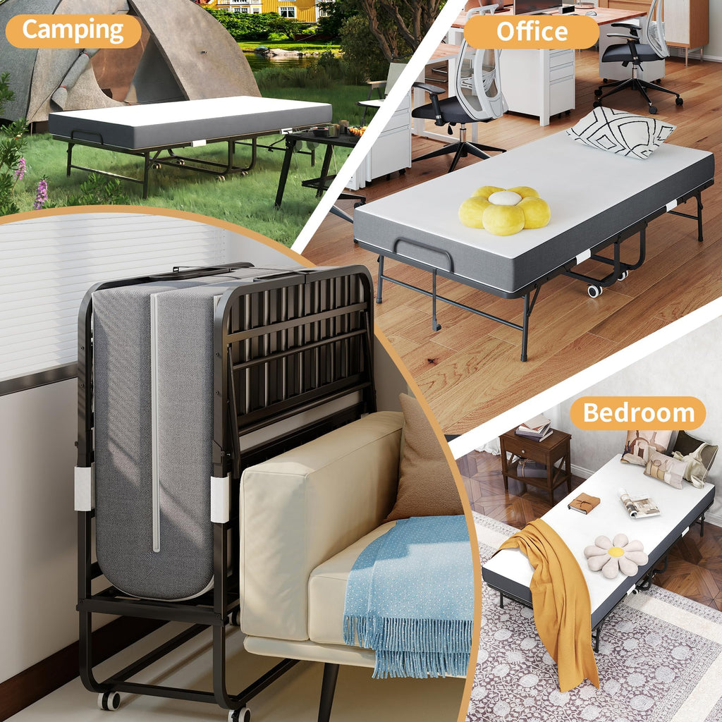 Foldable Roll Away Bed with Mattress 75" x 38" E202