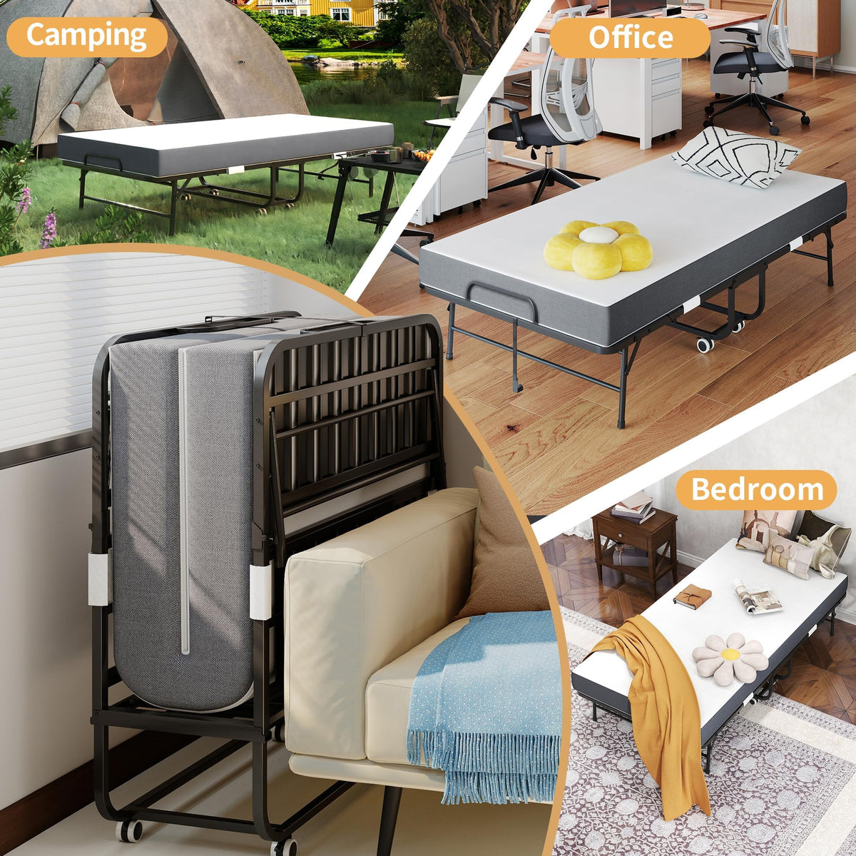 Foldable Roll Away Bed with Mattress 75" x 38" E202