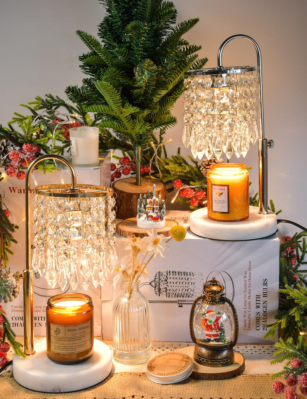 Candle Warmer Lamp with Timer Dimmable Adjustable Height Gold N492