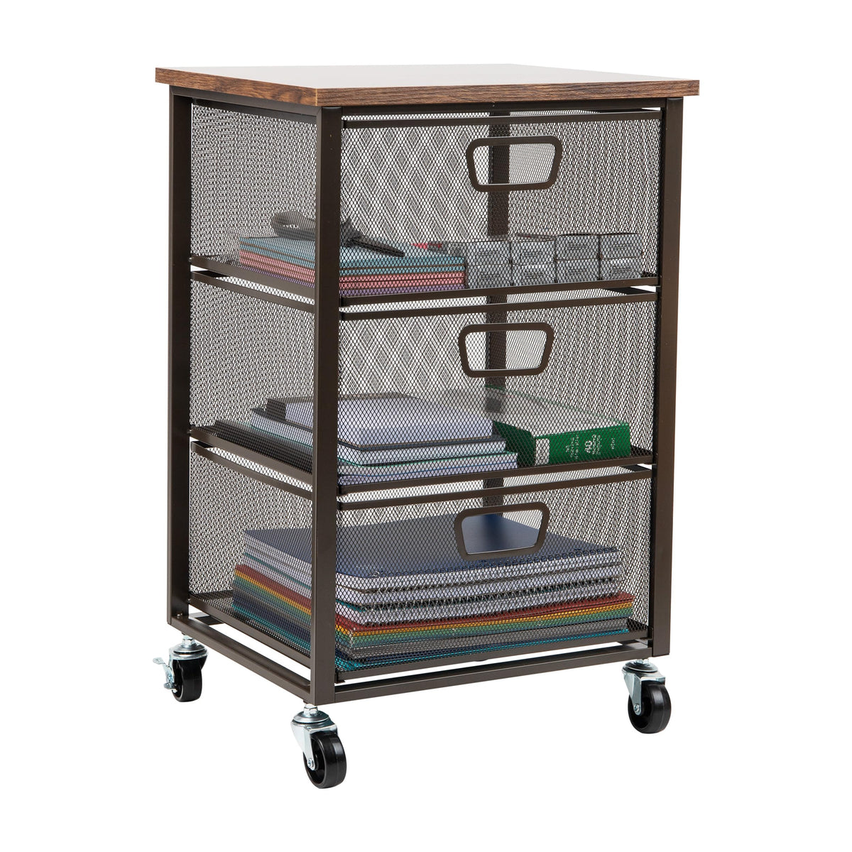 3 Drawer Rolling Storage Organizer with Wood Top N2499