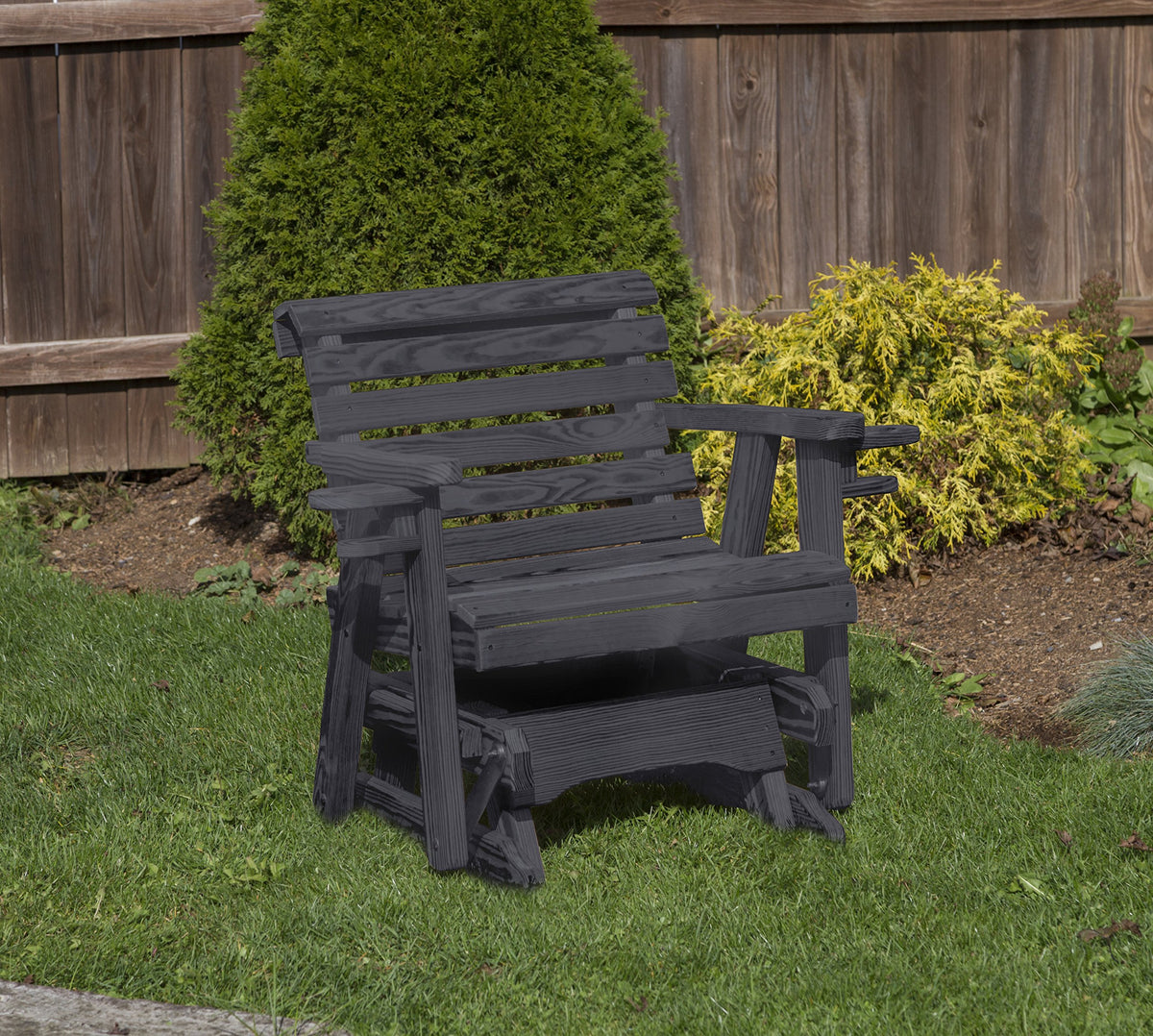 Black Pressure Treated Outdoor Glider Chair with Cup Holders J1248