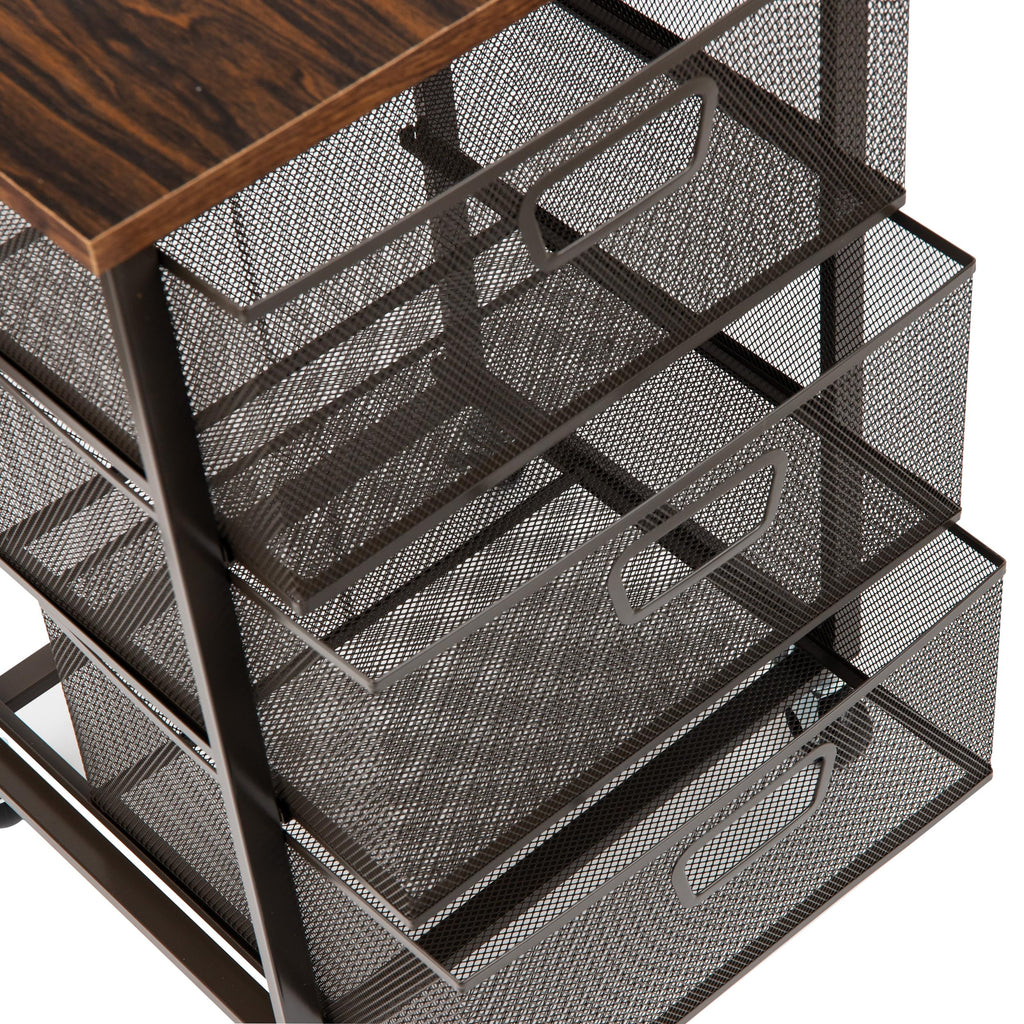 3 Drawer Rolling Storage Organizer with Wood Top N2499